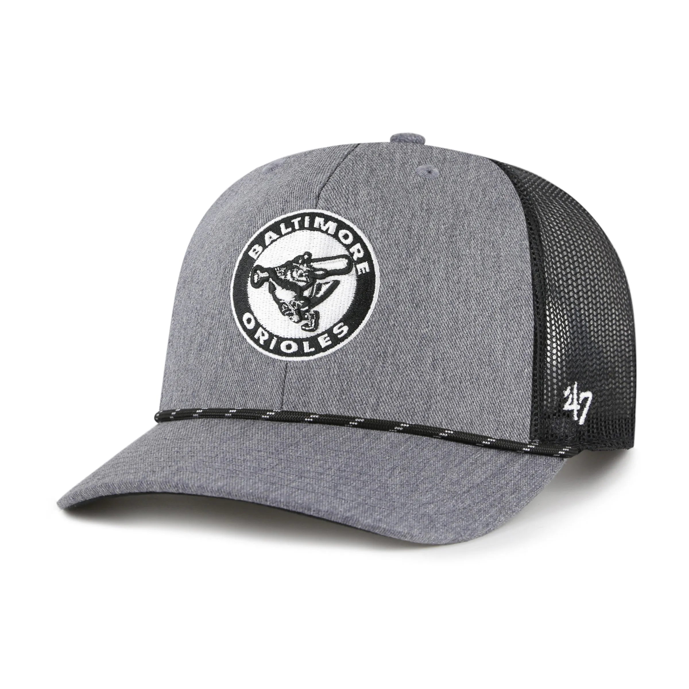 BALTIMORE ORIOLES COOPERSTOWN CARBON ROPE '47 TRUCKER