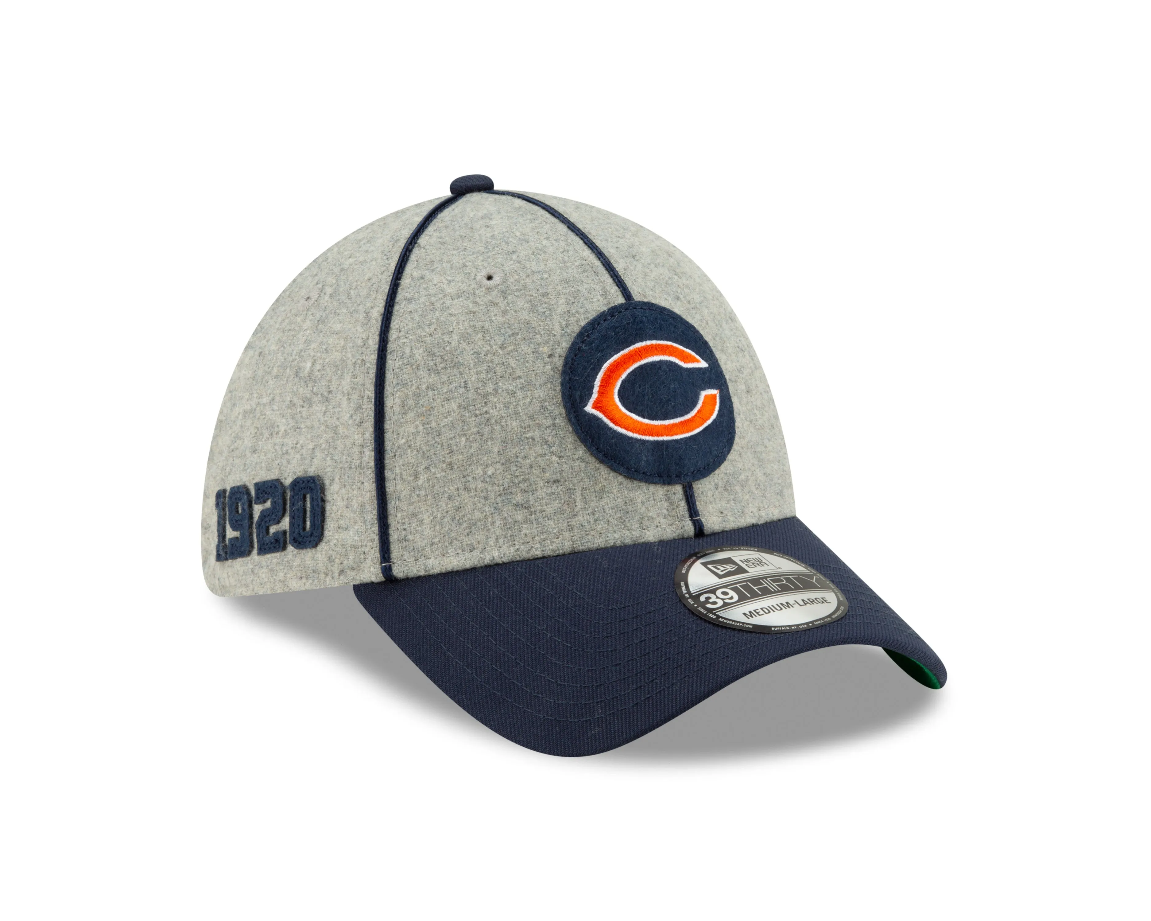 Chicago Bears 2019 Established Collection Sideline 1920 Home "C" Logo Gray/Navy 39THIRTY Flex Hat