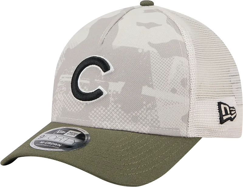 Chicago Cubs 2025 Armed Forces Day Camo New Era 9FORTY M-Crown Trucker Adjustable Hat