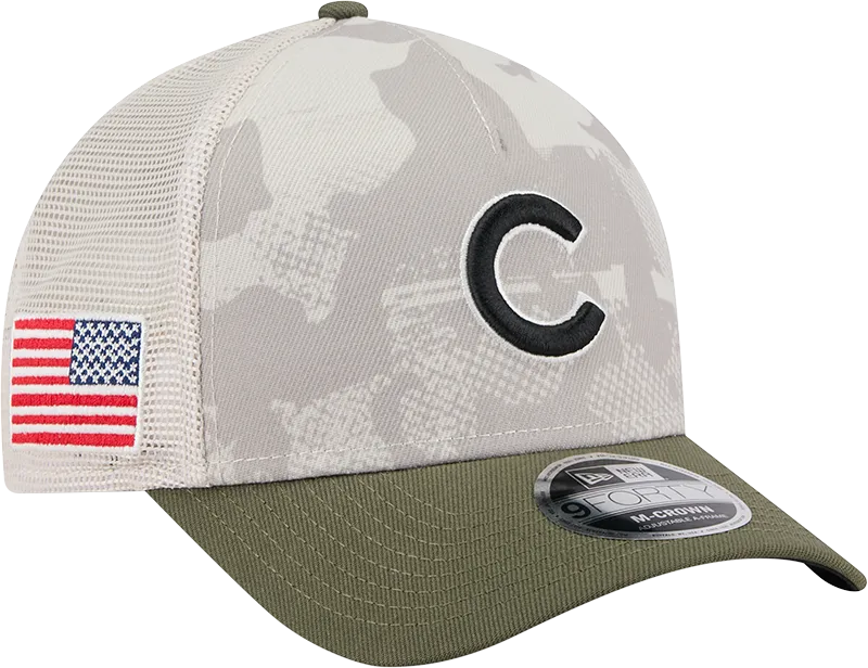 Chicago Cubs 2025 Armed Forces Day Camo New Era 9FORTY M-Crown Trucker Adjustable Hat