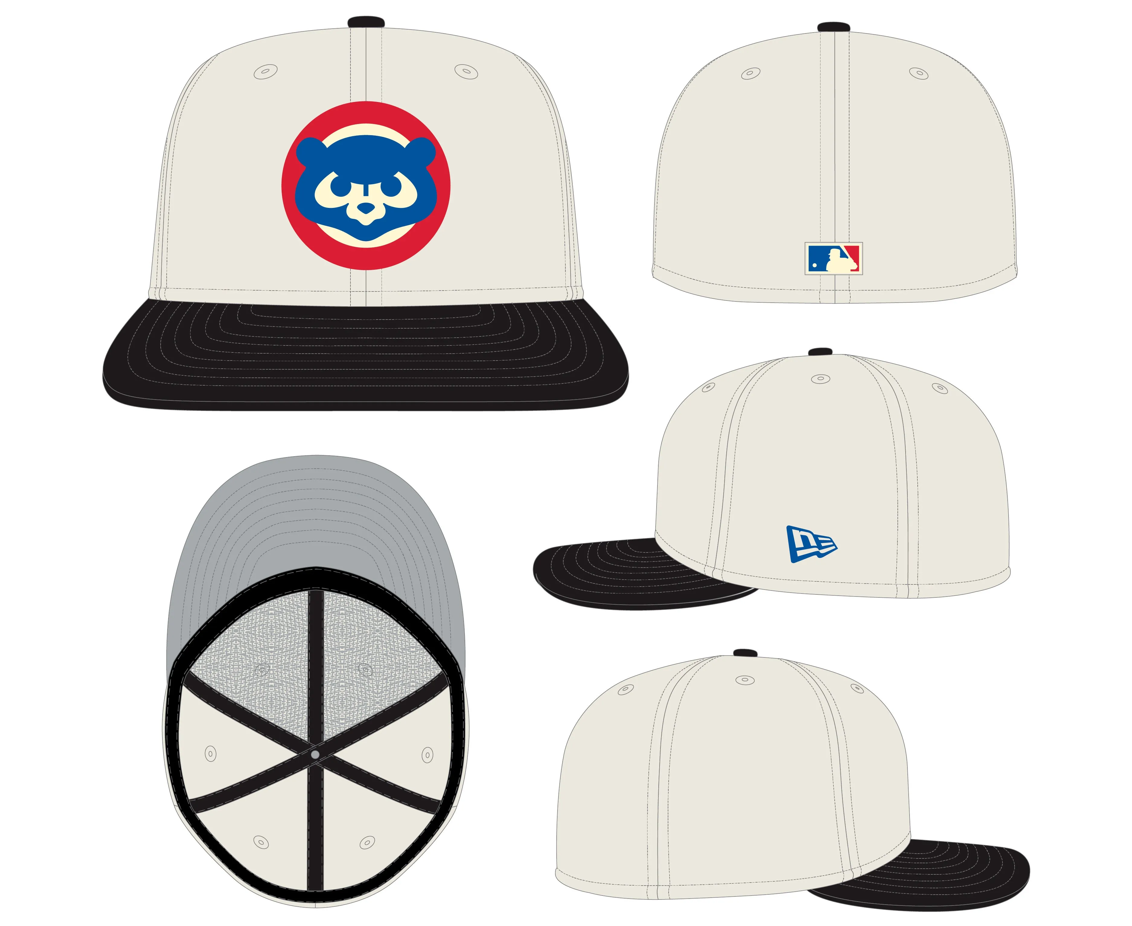 Chicago Cubs Cooperstown Collection Cream/Black Leather Visor New Era 59FIFTY Fitted Hat