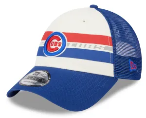 Chicago Cubs Cooperstown Collection Team Stripes New Era Trucker 9FORTY Adjustable Snapback Hat