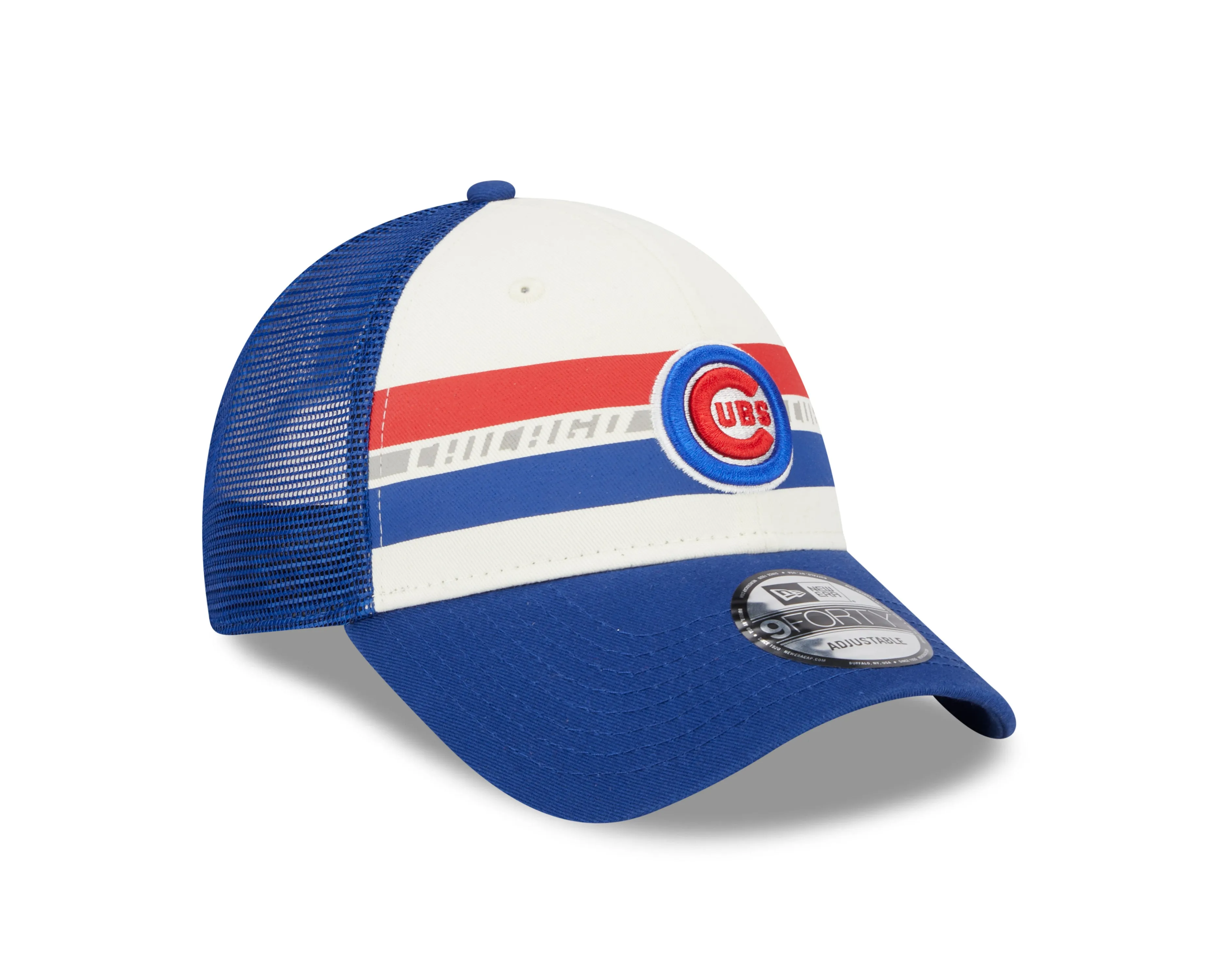 Chicago Cubs Cooperstown Collection Team Stripes New Era Trucker 9FORTY Adjustable Snapback Hat