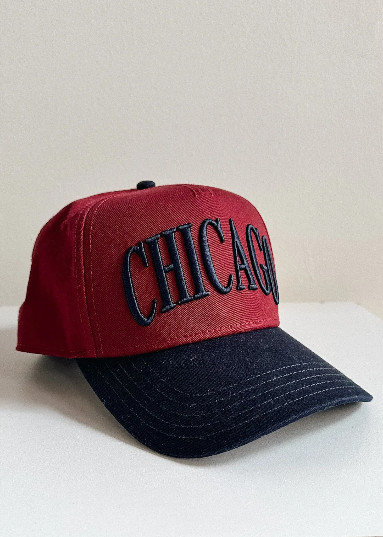 Chicago Puff Baseball Cap - Burgundy & Navy