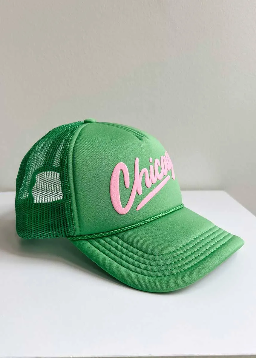 Chicago Script Trucker Hat - Kelly Green