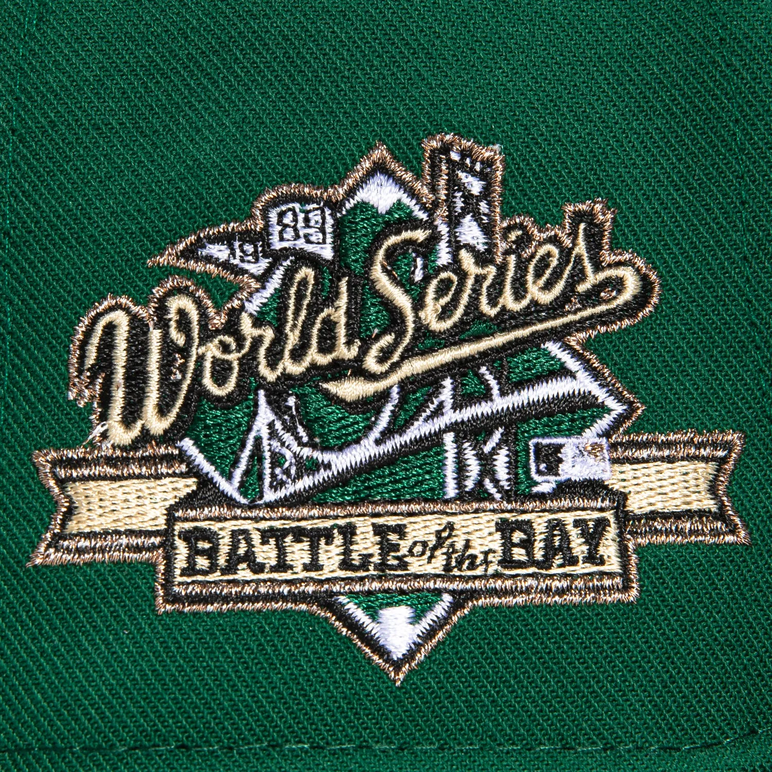Mitchell & Ness Oakland Athletics 1989 World Series Patch Script Hat - Green. Black