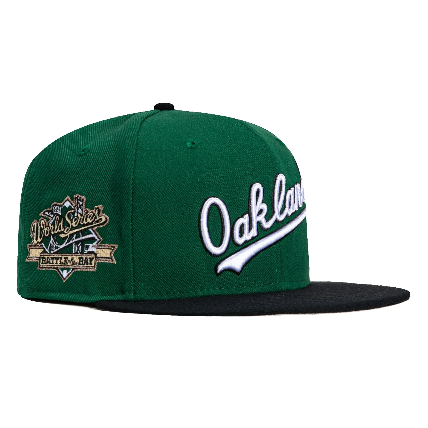 Mitchell & Ness Oakland Athletics 1989 World Series Patch Script Hat - Green. Black