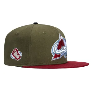 New Era 59Fifity Colorado Avalanche Logo Patch Hat - Olive. Cardinal