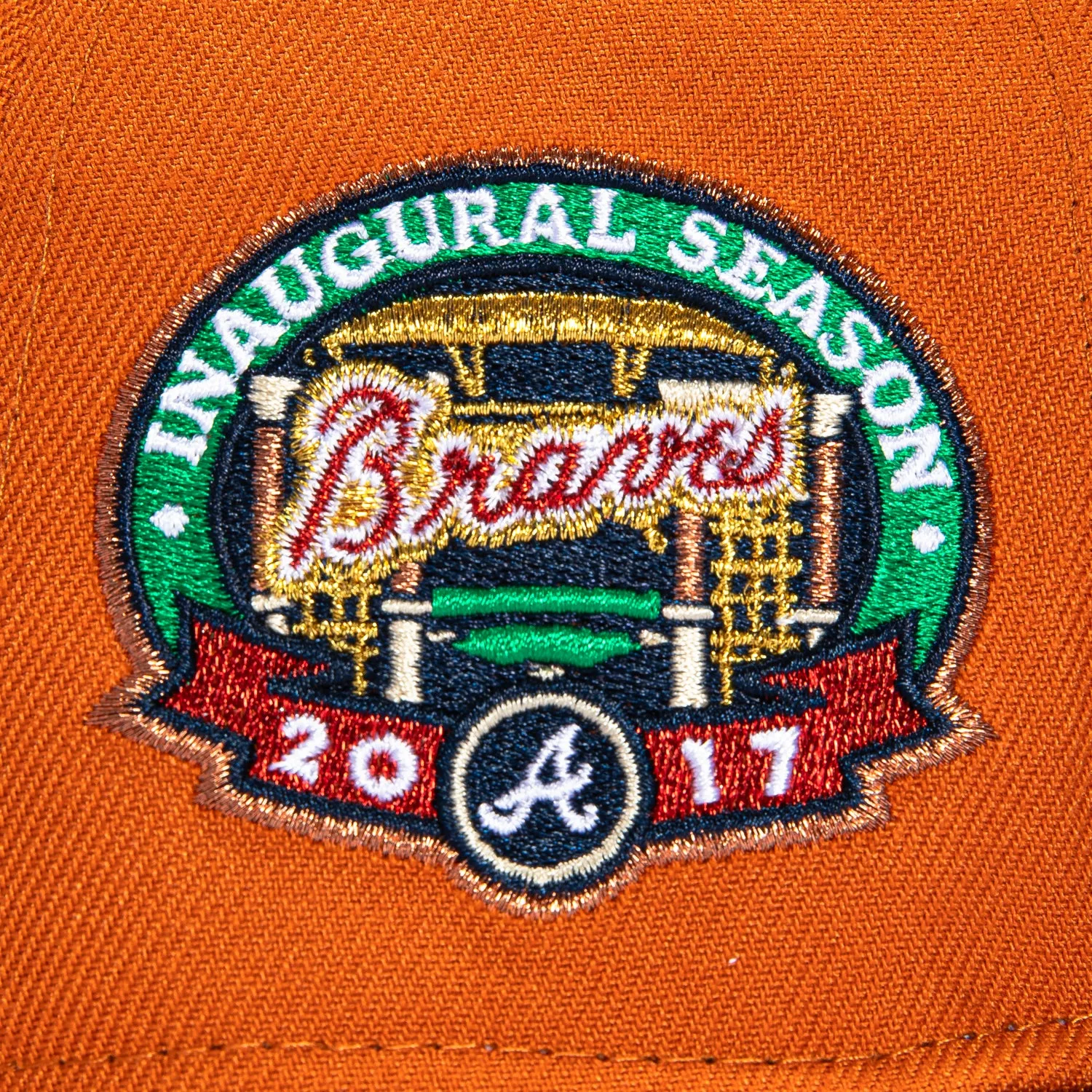 New Era 59Fifty Atlanta Braves Inaugural Season Patch Hat - Burnt Orange. Cardinal