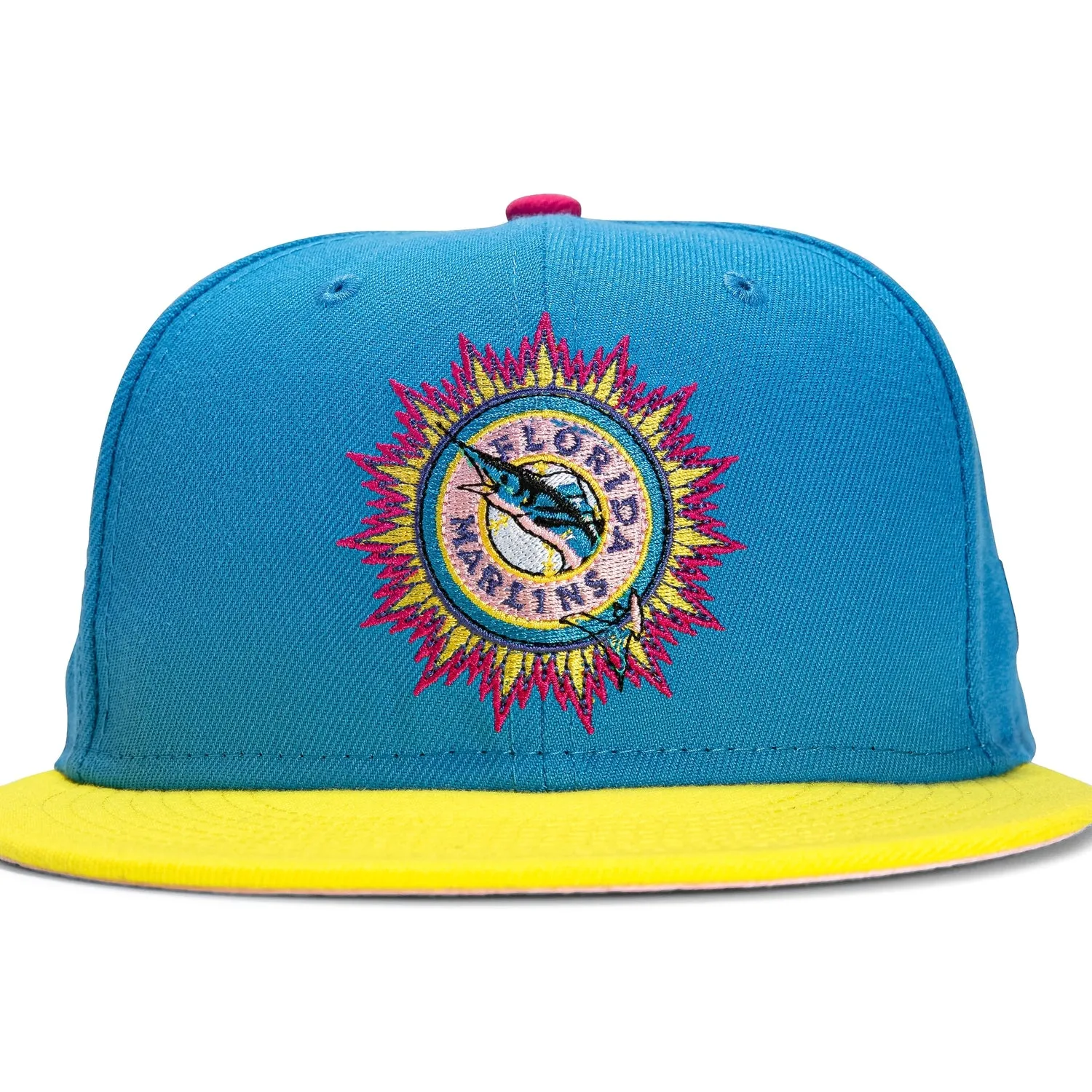 New Era 59Fifty Aux Pack Solo Miami Marlins 10th Anniversary Patch Alternate Hat - Light Blue, Yellow, Pink