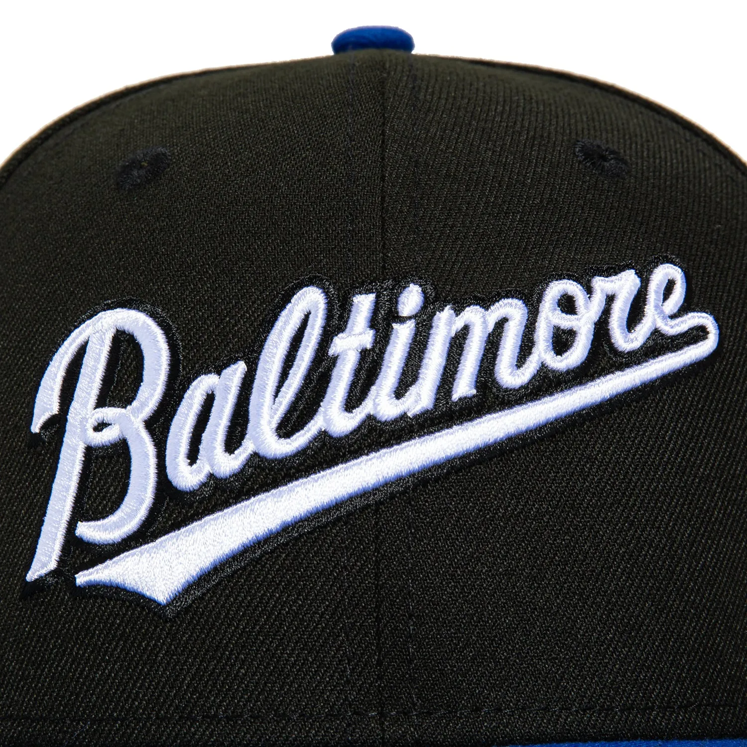 New Era 59Fifty Baltimore Orioles 25th Anniversary Stadium Patch Word Hat - Black. Royal