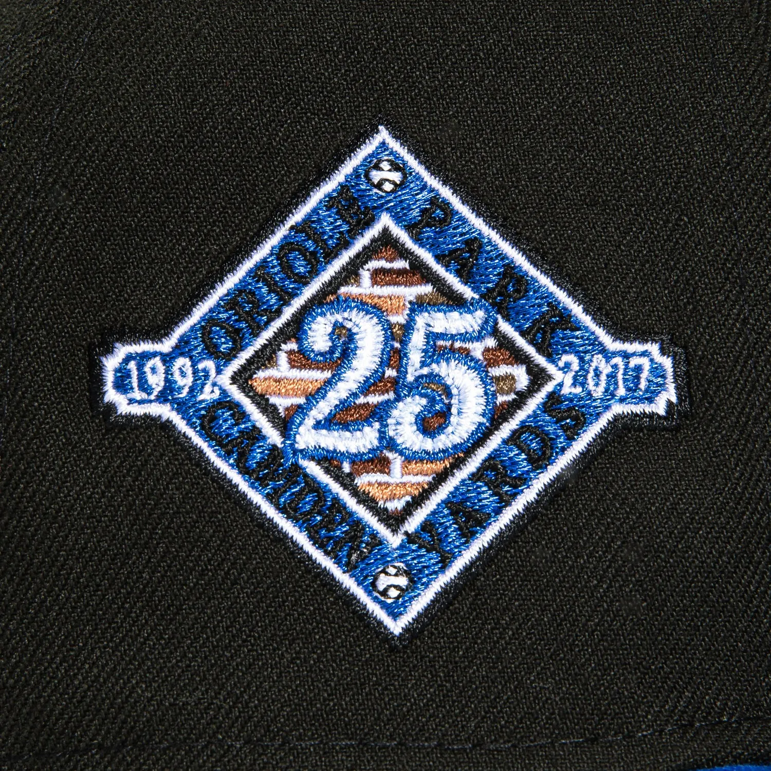 New Era 59Fifty Baltimore Orioles 25th Anniversary Stadium Patch Word Hat - Black. Royal