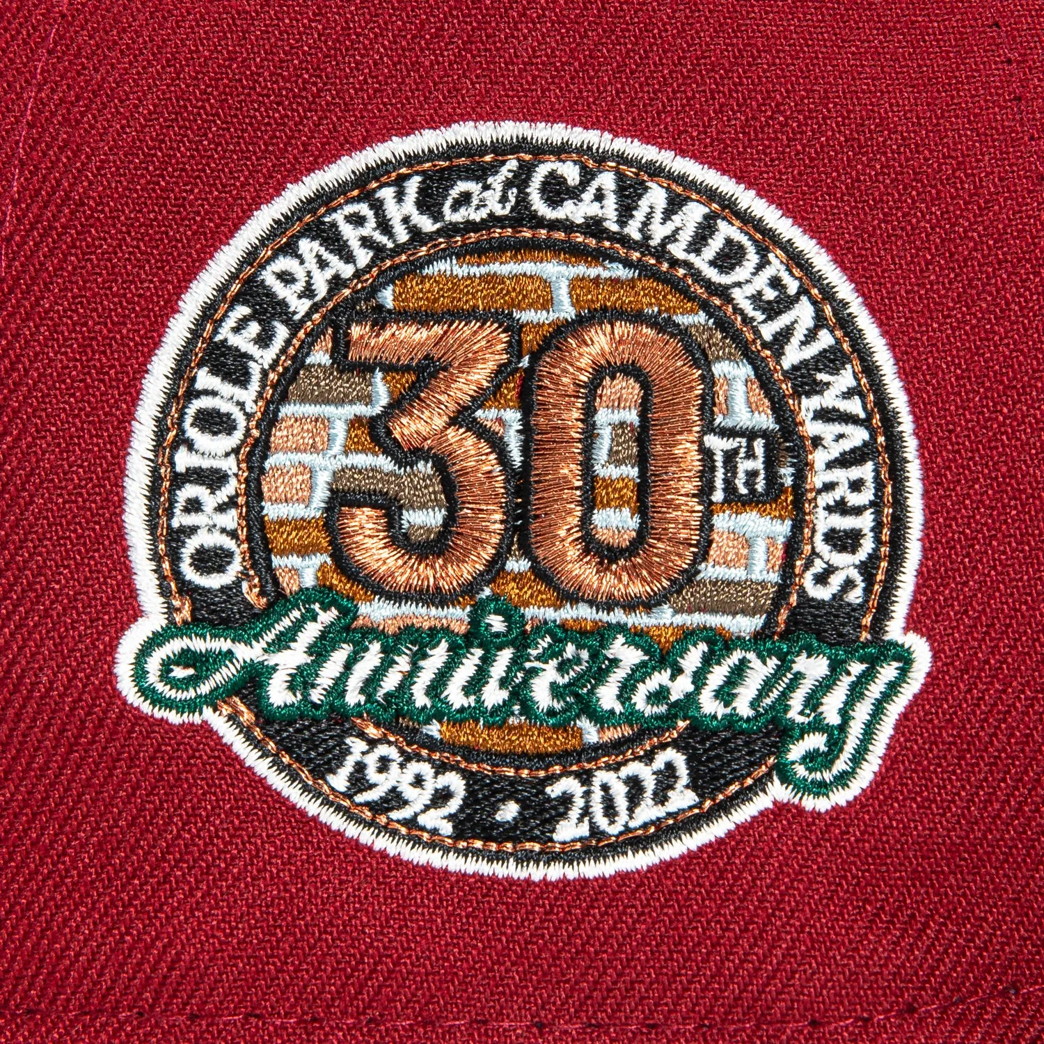New Era 59Fifty Brick by Brick Baltimore Orioles 30th Anniversary Stadium Patch Script Hat - Cardinal, Green