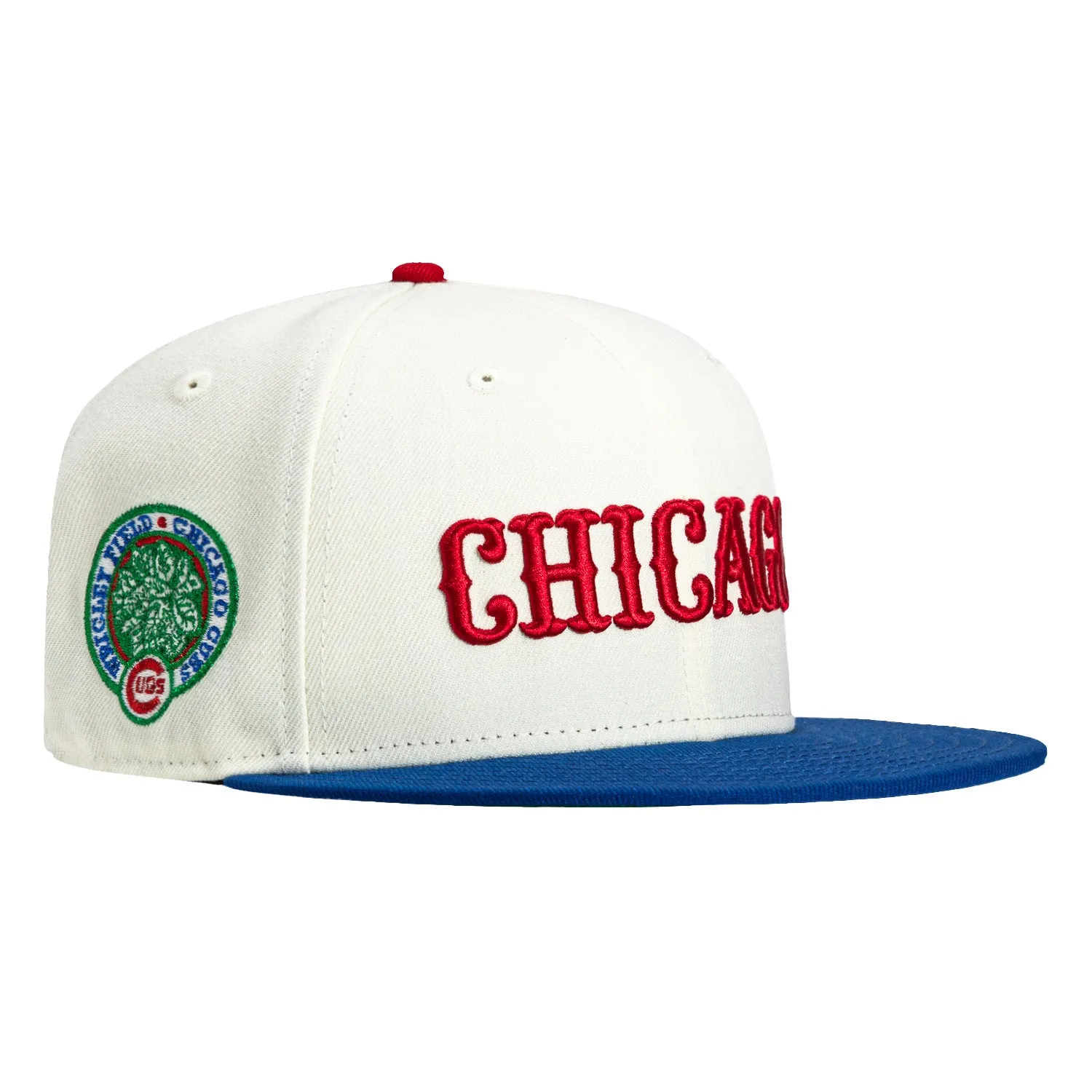 New Era 59Fifty Chicago Cubs Wrigley Field Patch Word Hat - White. Royal. Red