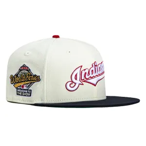 New Era 59Fifty Cleveland Guardians 1995 World Series Welcome to the Show Patch Script Hat - White. Navy. Red