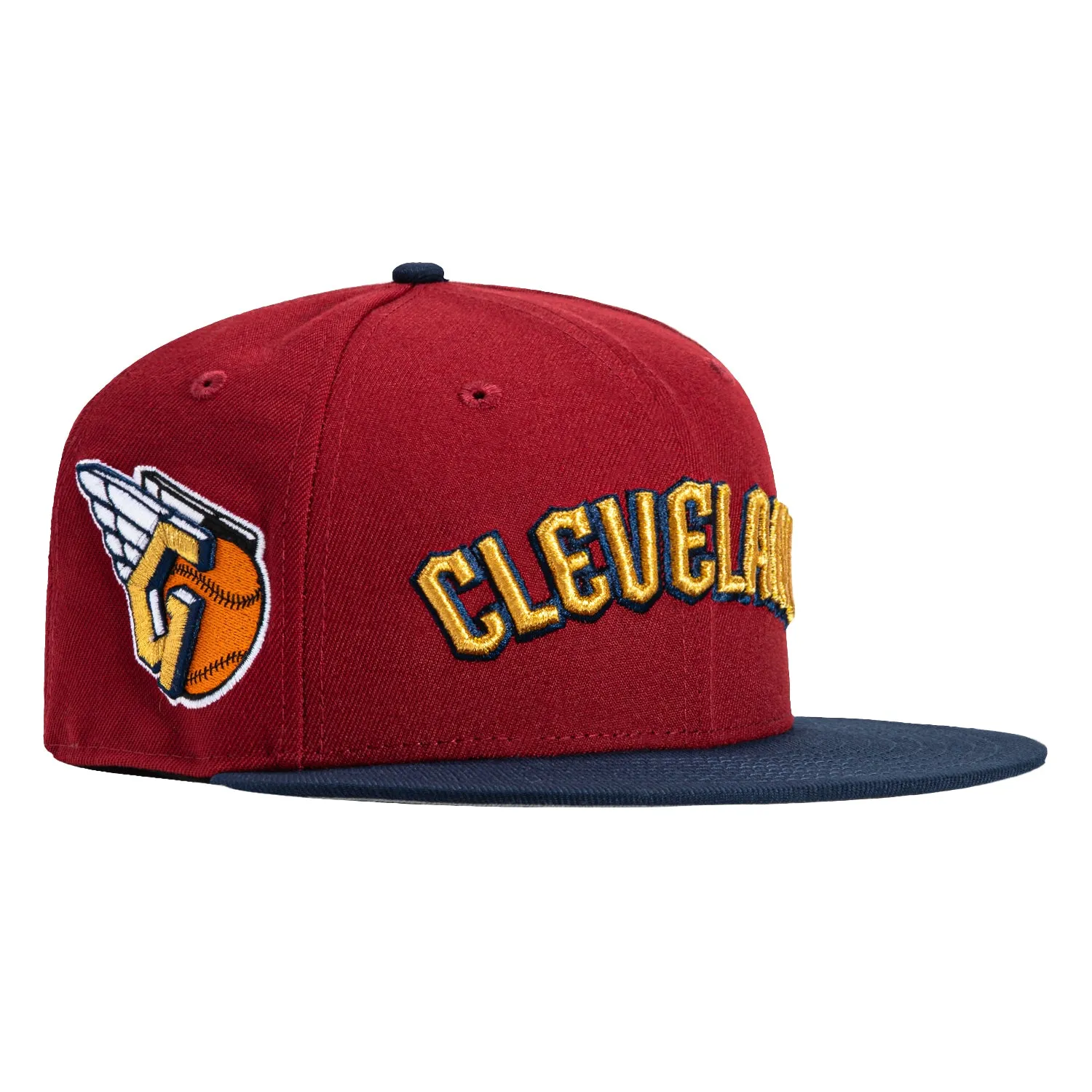 New Era 59Fifty Cleveland Guardians Alternate Logo Patch Word Hat - Cardinal, Navy, Metallic Gold