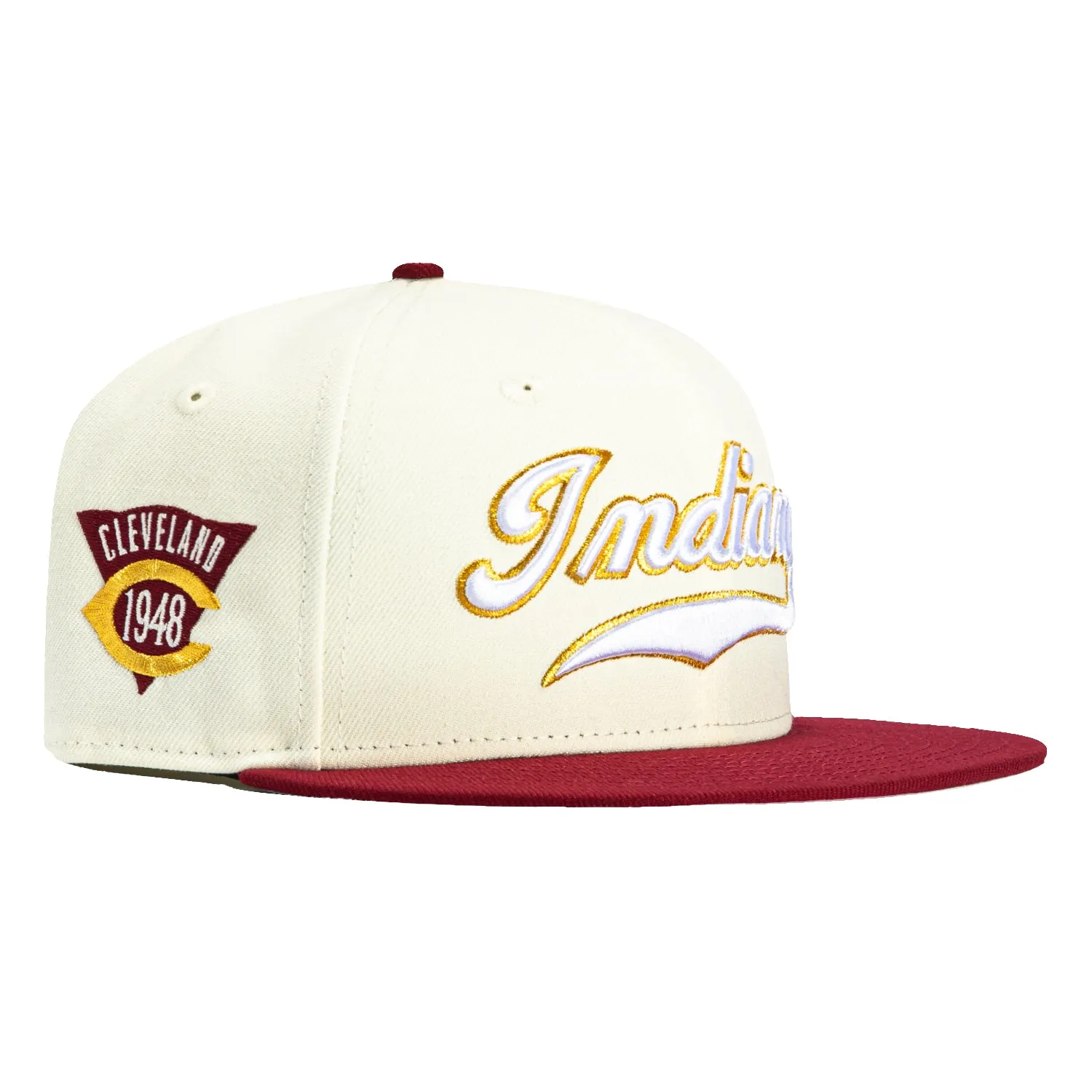 New Era 59Fifty Cleveland Indians 1948 Patch Script Hat - White. Cardinal