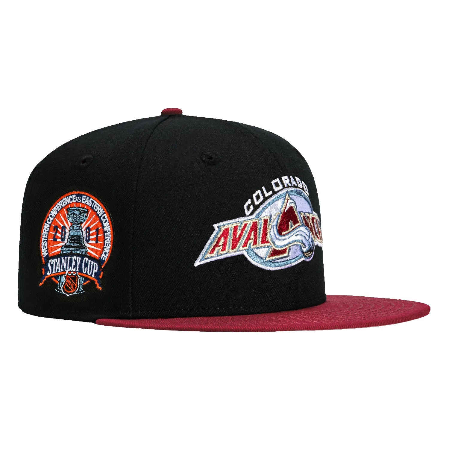 New Era 59Fifty Colorado Avalanche 2001 Stanley Cup Patch Logo Hat - Black. Cardinal