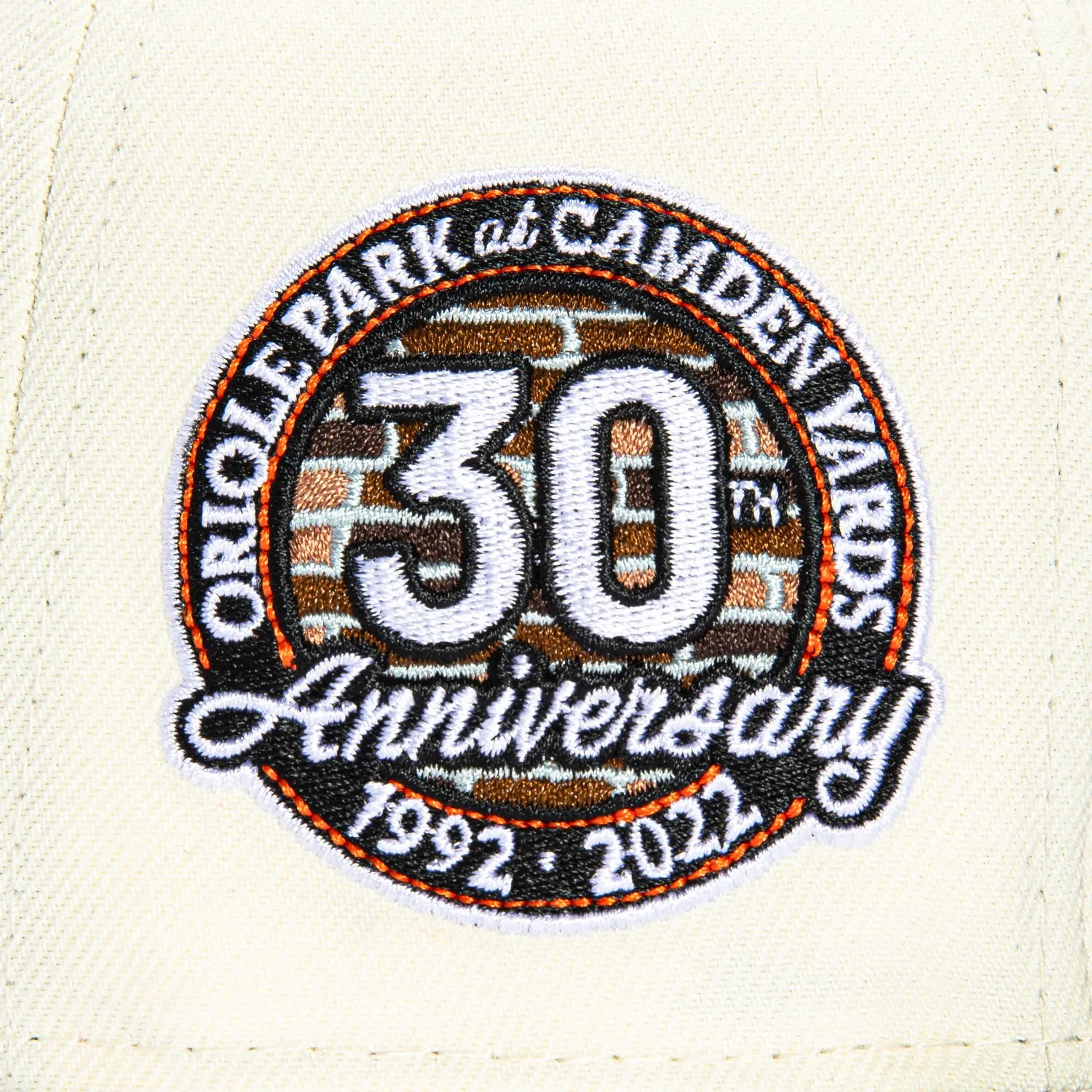 New Era 59Fifty Corduroy Script Baltimore Orioles 30th Anniversary Stadium Patch Hat - White. Black
