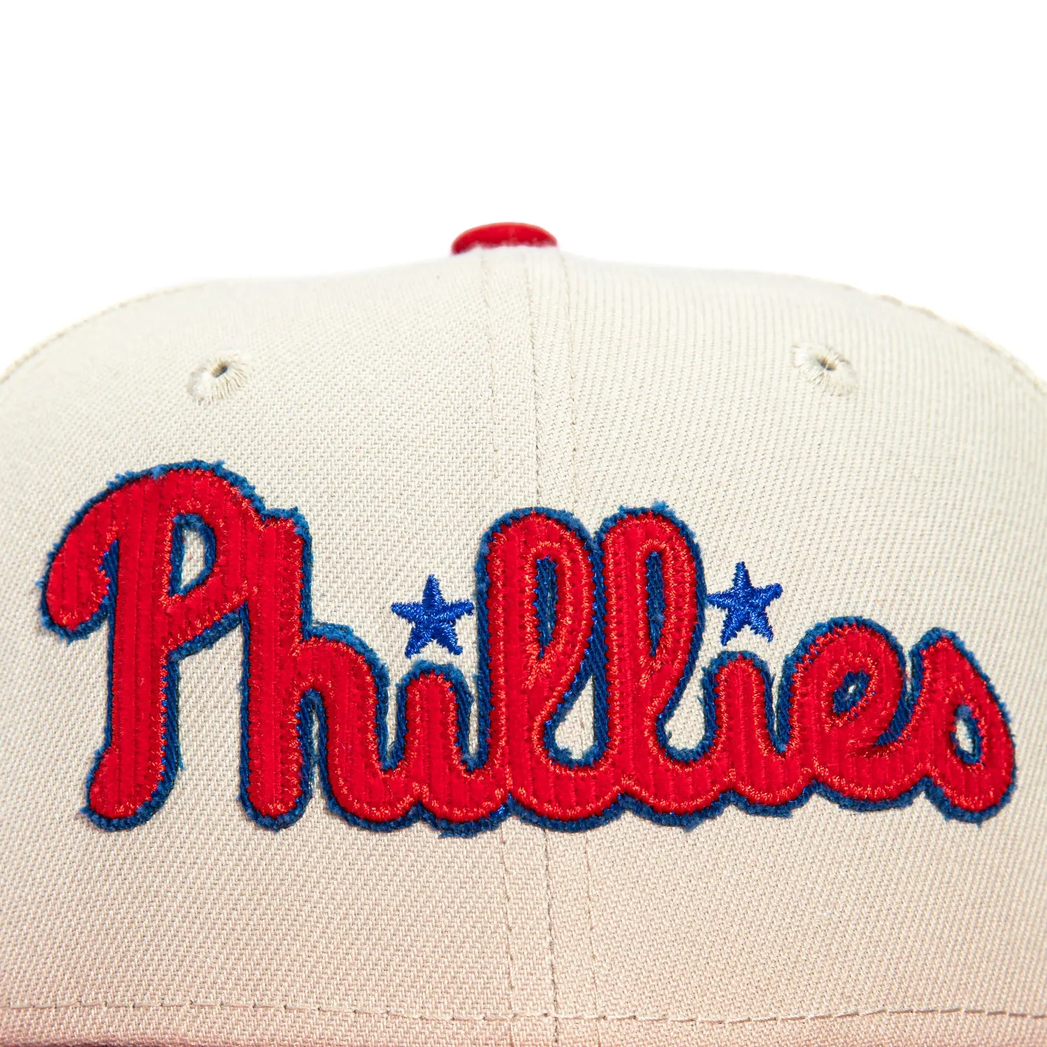 New Era 59Fifty Corduroy Script Philadelphia Phillies 1996 All Star Game Patch Hat - Stone. Red