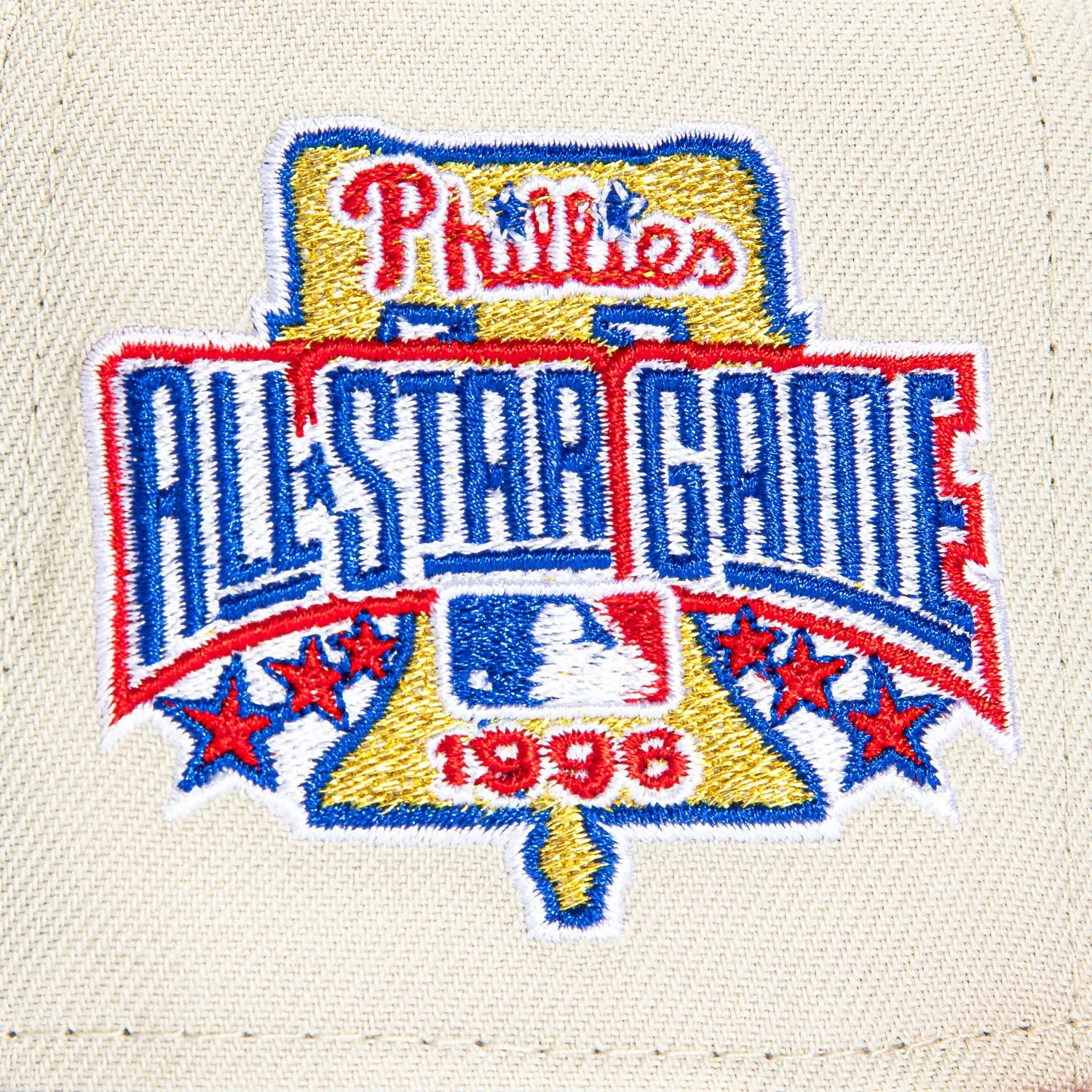 New Era 59Fifty Corduroy Script Philadelphia Phillies 1996 All Star Game Patch Hat - Stone. Red