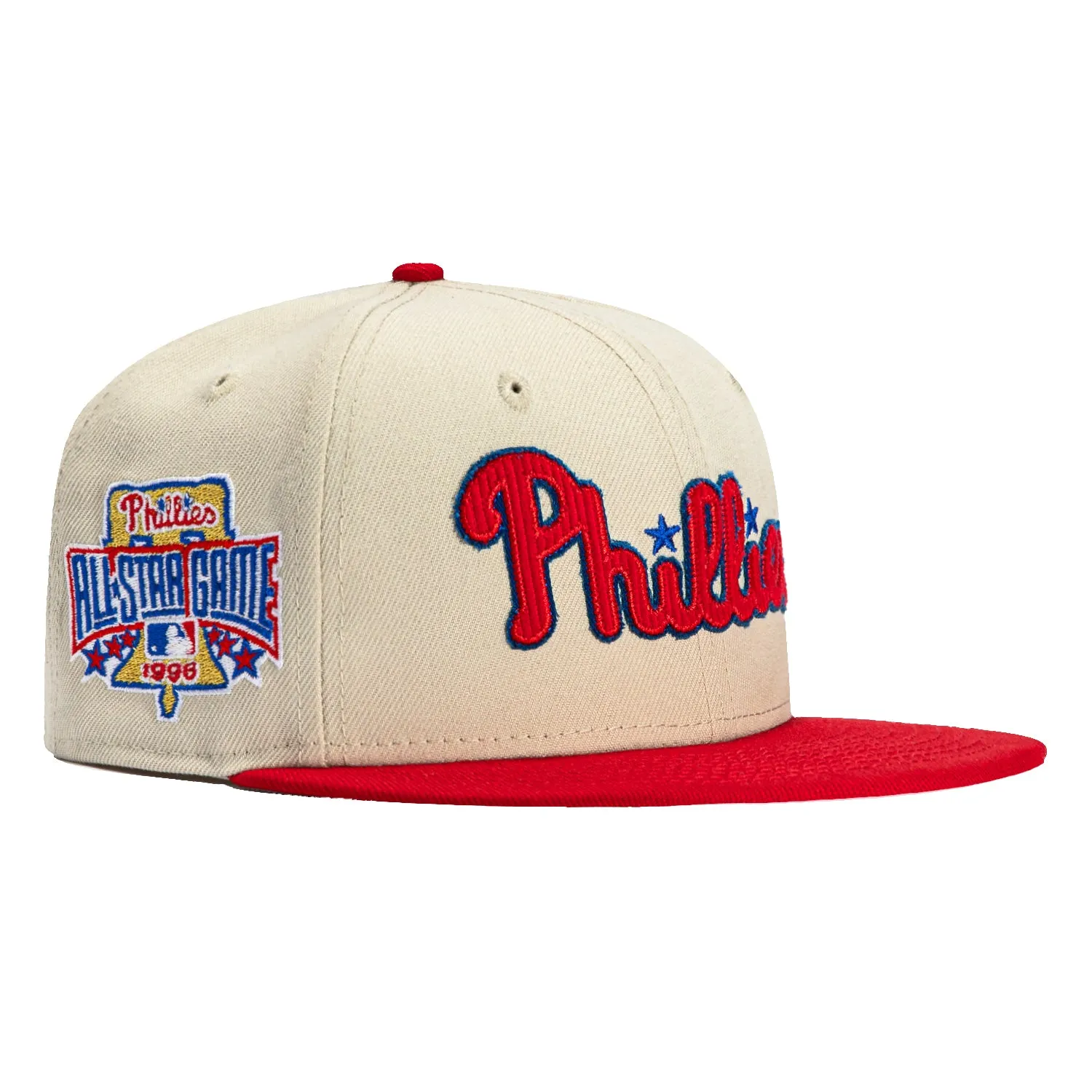 New Era 59Fifty Corduroy Script Philadelphia Phillies 1996 All Star Game Patch Hat - Stone. Red