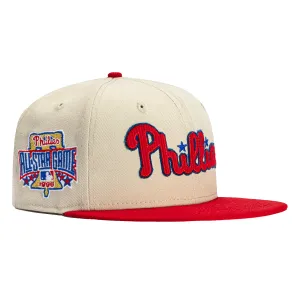 New Era 59Fifty Corduroy Script Philadelphia Phillies 1996 All Star Game Patch Hat - Stone. Red