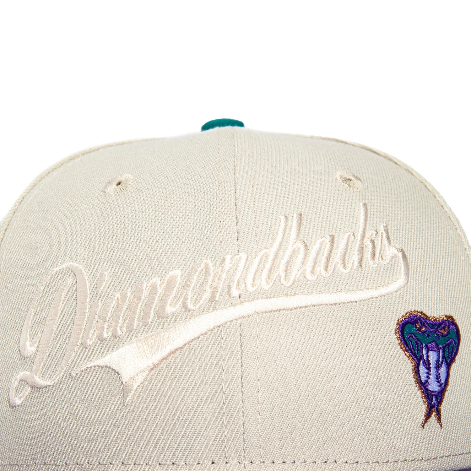 New Era 59Fifty Flawless Script Arizona Diamondbacks 20th Anniversary Champions Patch Hat - Stone. Purple