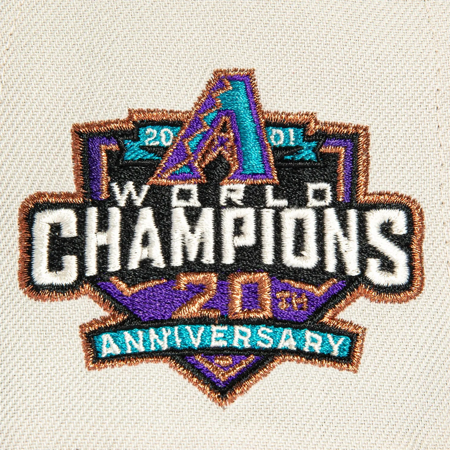 New Era 59Fifty Flawless Script Arizona Diamondbacks 20th Anniversary Champions Patch Hat - Stone. Purple