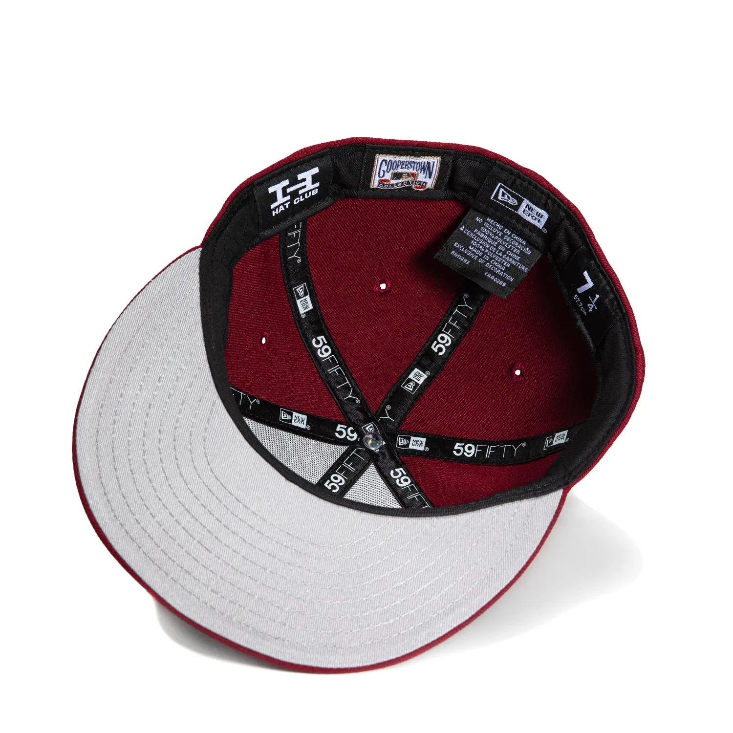 New Era 59Fifty Hispanic Los Angeles Dodgers Viva Los Dodgers Patch Script Hat - Cardinal. Metallic Gold