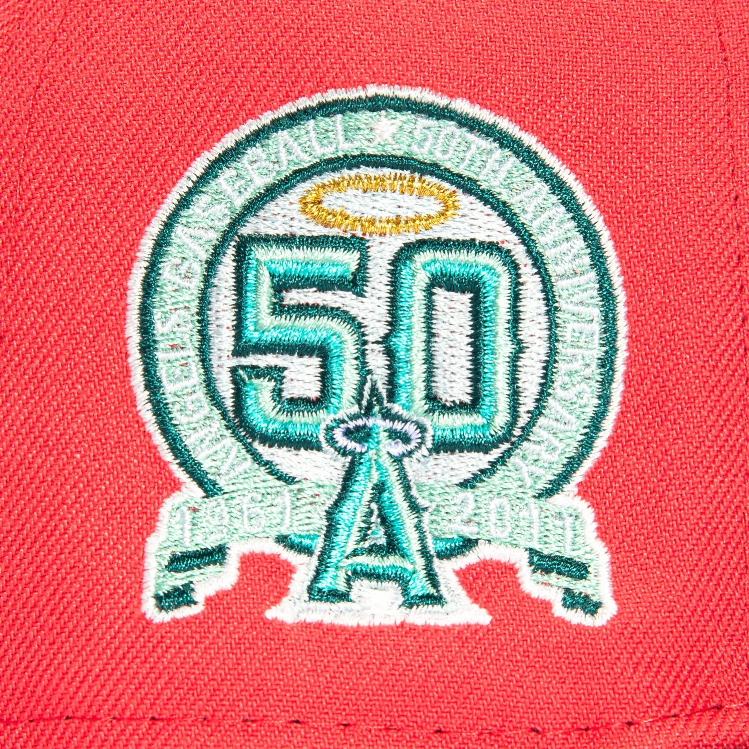 New Era 59Fifty Los Angeles Angels 50th Anniversary Patch Hat - Coral. Green