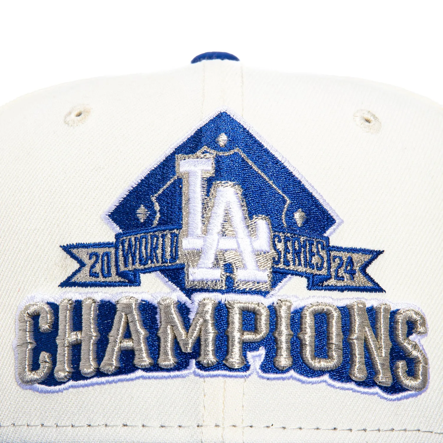 New Era 59Fifty Los Angeles Dodgers 2024 World Series Champions Patch Logo Hat - White. Royal