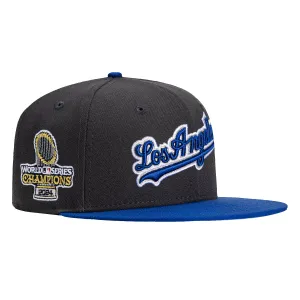 New Era 59Fifty Los Angeles Dodgers 2024 World Series Champions Patch Script Hat - Graphite. Royal