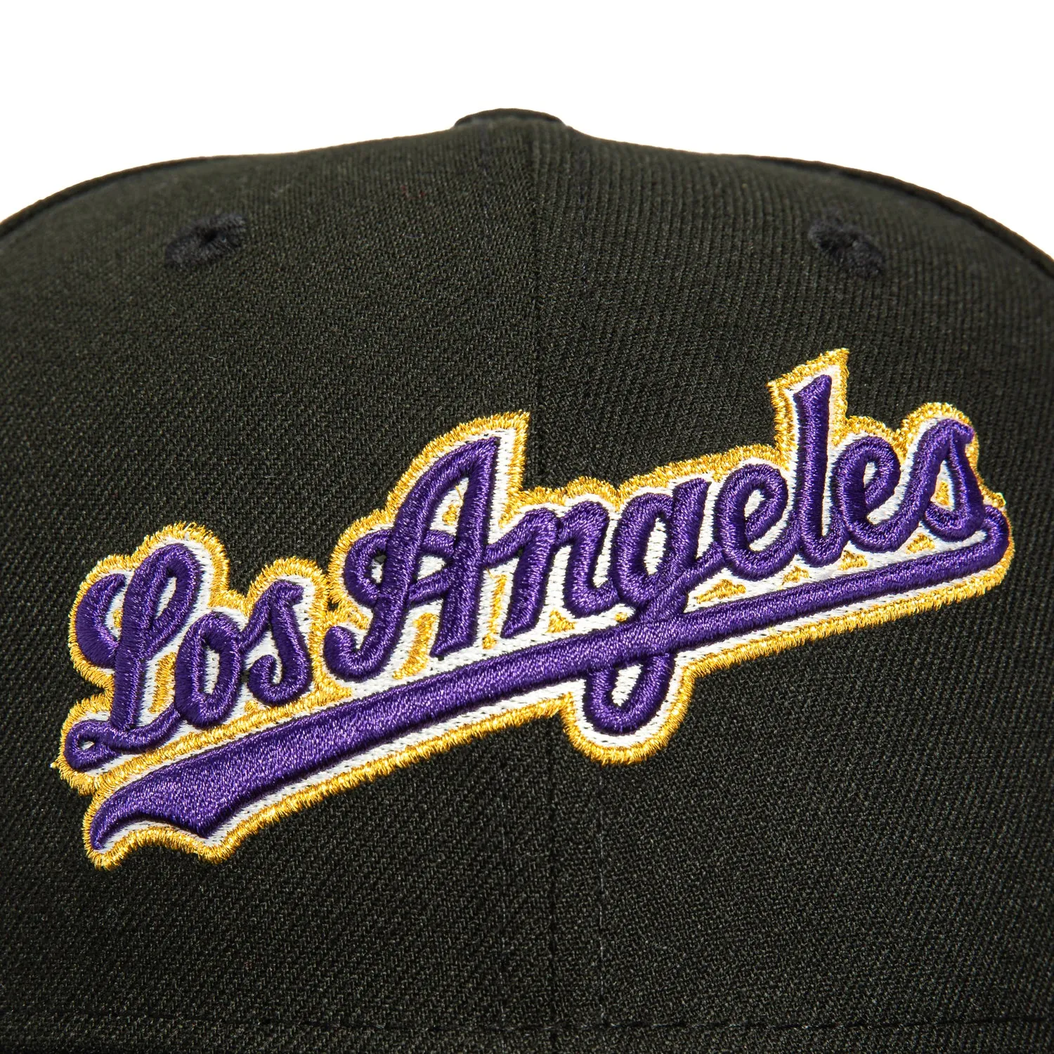 New Era 59Fifty Los Angeles Dodgers 60th Anniversary Script Patch Hat - Black. Purple. Metallic Gold