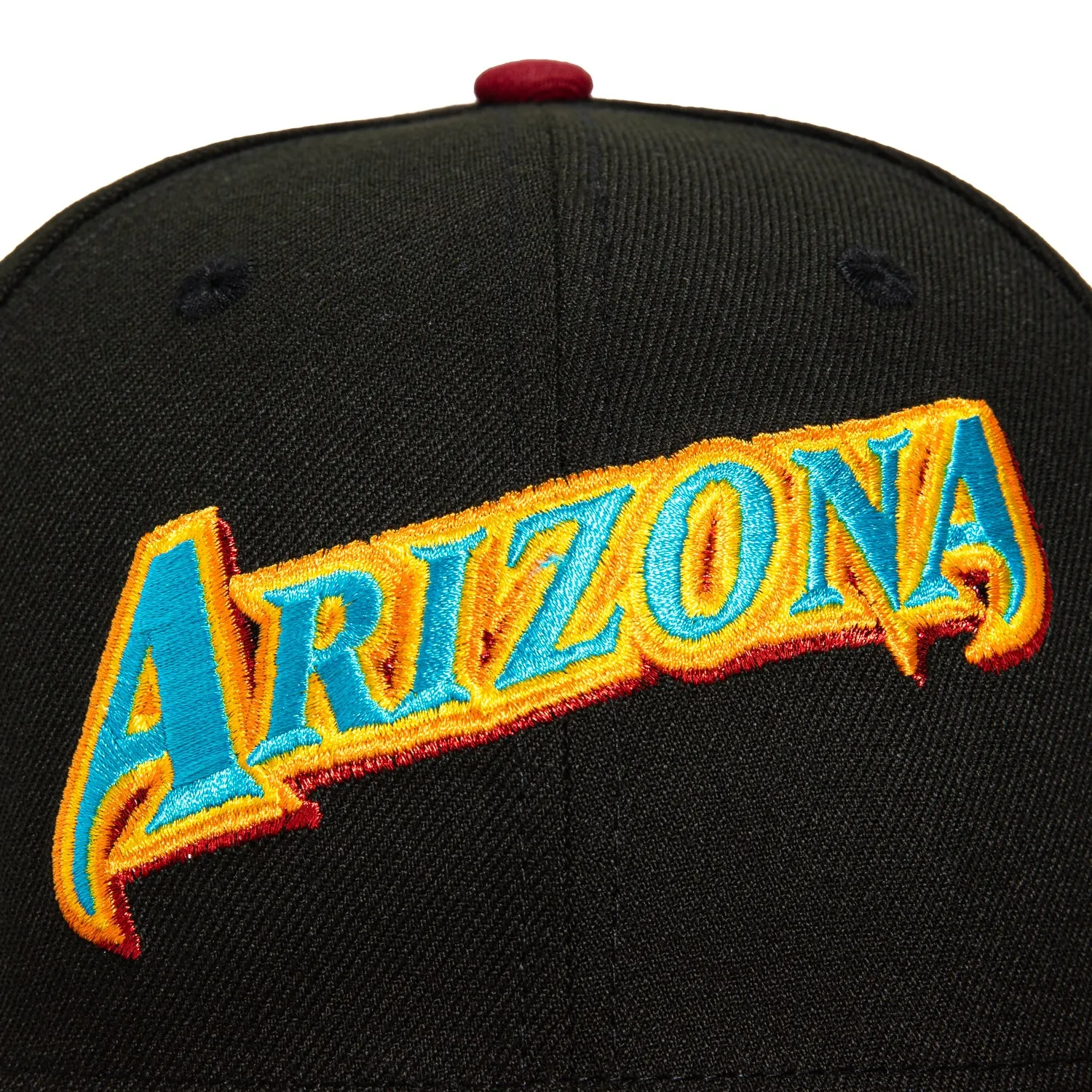 New Era 59Fifty Mar Mad Arizona Diamondbacks 25th Anniversary Patch 2001 Word Hat - Black. Sedona Red. Neon Blue