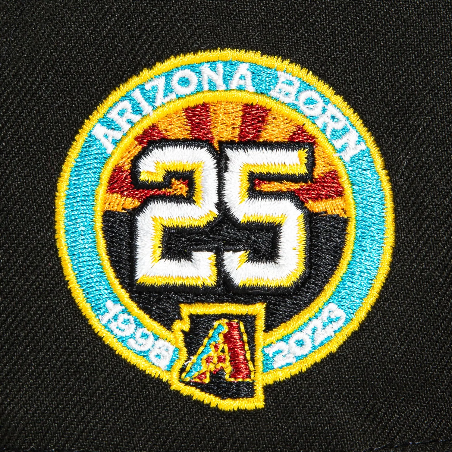 New Era 59Fifty Mar Mad Arizona Diamondbacks 25th Anniversary Patch 2001 Word Hat - Black. Sedona Red. Neon Blue