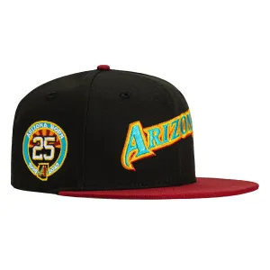 New Era 59Fifty Mar Mad Arizona Diamondbacks 25th Anniversary Patch 2001 Word Hat - Black. Sedona Red. Neon Blue