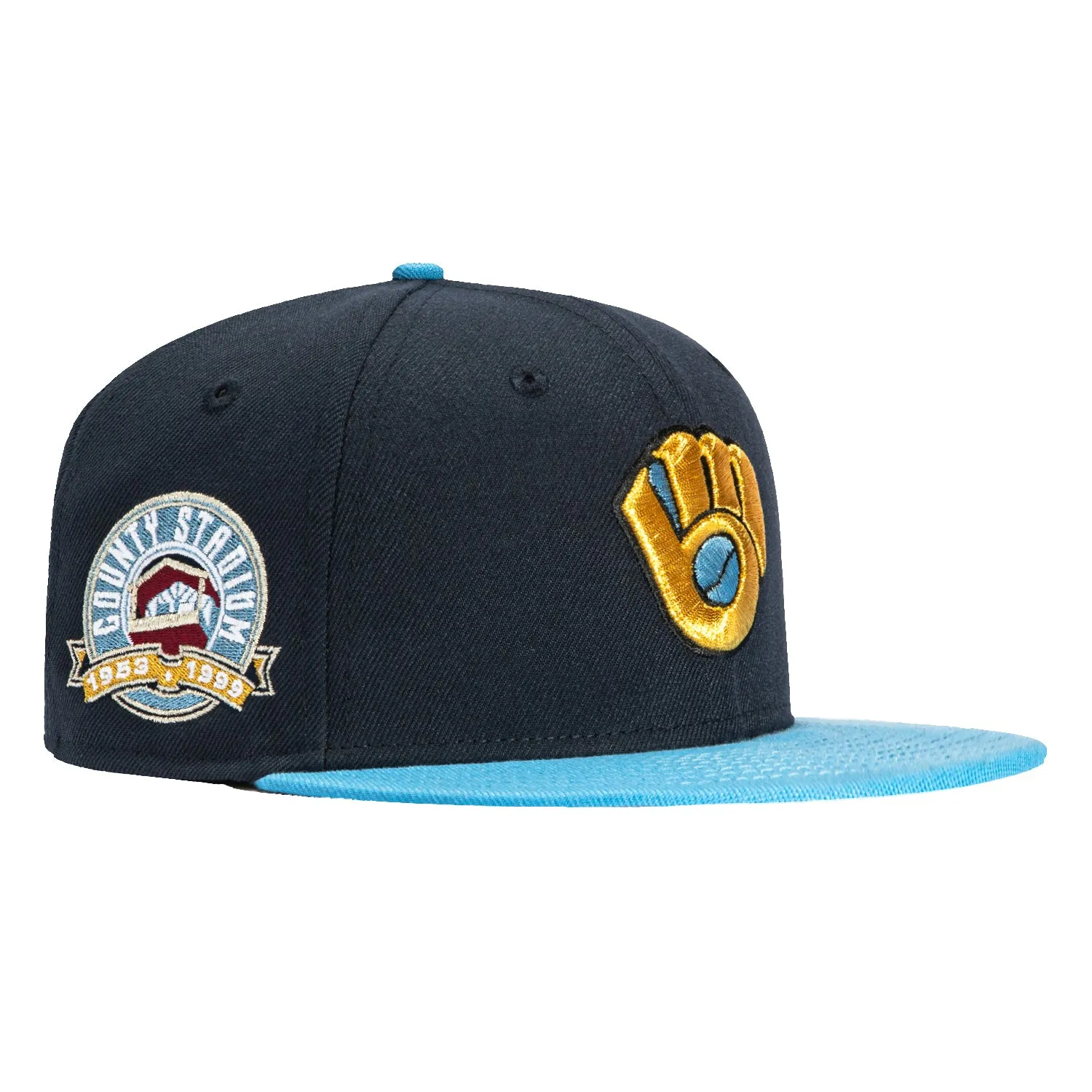 New Era 59Fifty Milwaukee Brewers County Stadium Patch Hat - Navy, Light Blue, Metallic Gold