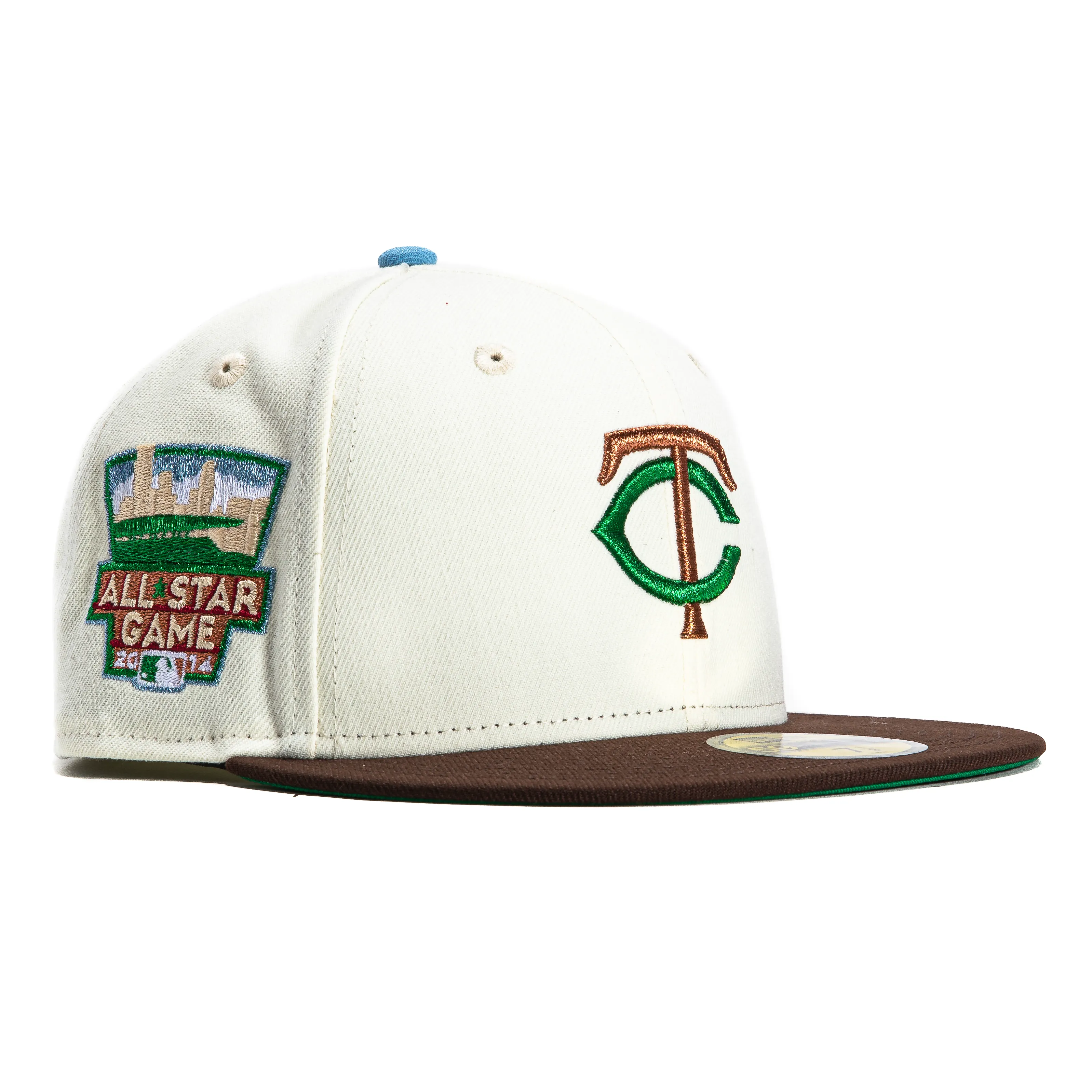 New Era 59Fifty Minnesota Twins 2014 All Star Game Patch Hat - White. Brown. Metallic Copper. Kelly