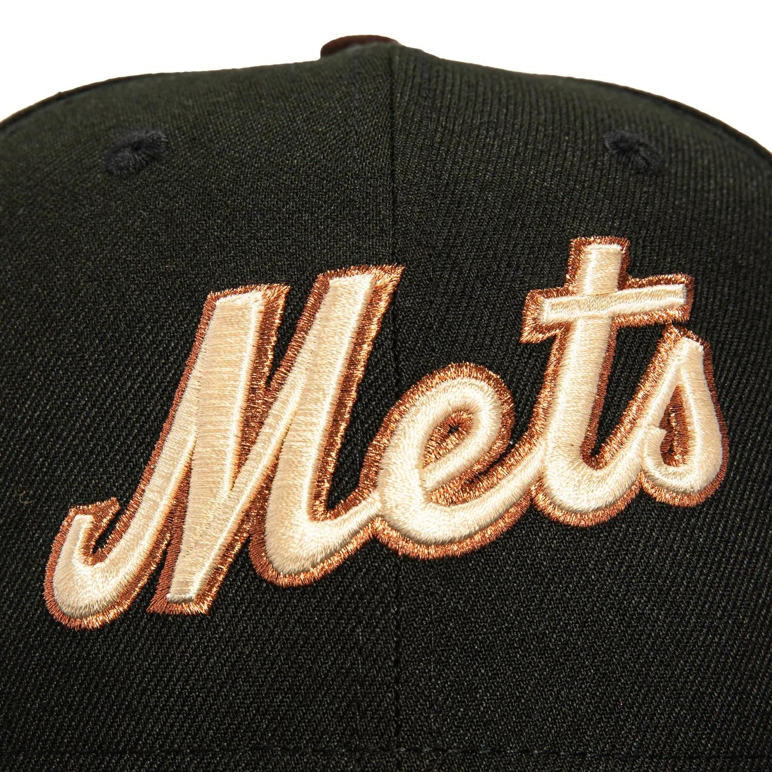 New Era 59Fifty New York Mets 25th Anniversary Patch Script Hat - Black, Brown, Metallic Copper