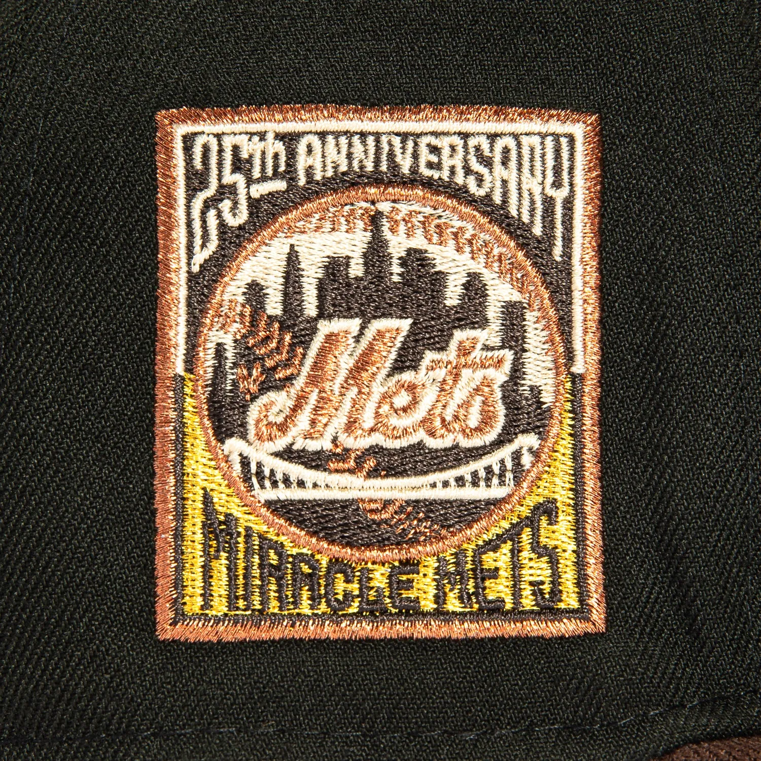 New Era 59Fifty New York Mets 25th Anniversary Patch Script Hat - Black, Brown, Metallic Copper