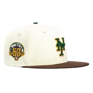 New Era 59Fifty New York Mets 50th Anniversary Patch Hat - White, Brown, Metallic Gold