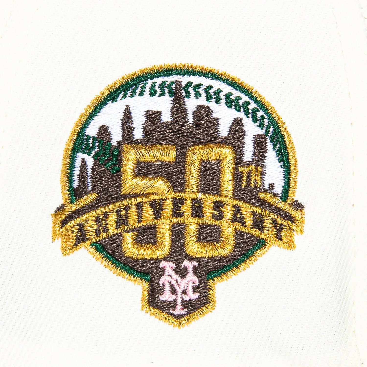 New Era 59Fifty New York Mets 50th Anniversary Patch Hat - White, Brown, Metallic Gold