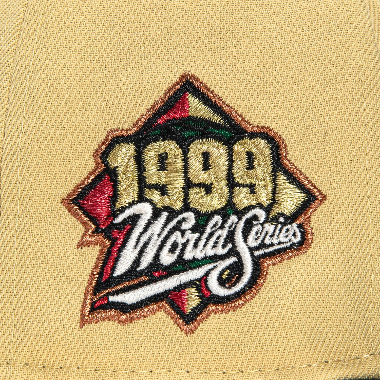 New Era 59Fifty New York Yankees 1999 World Series Patch Hat - Tan. Black. Metallic Gold