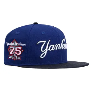 New Era 59Fifty New York Yankees 75th Anniversary Stadium Patch Script Hat - Royal. Navy