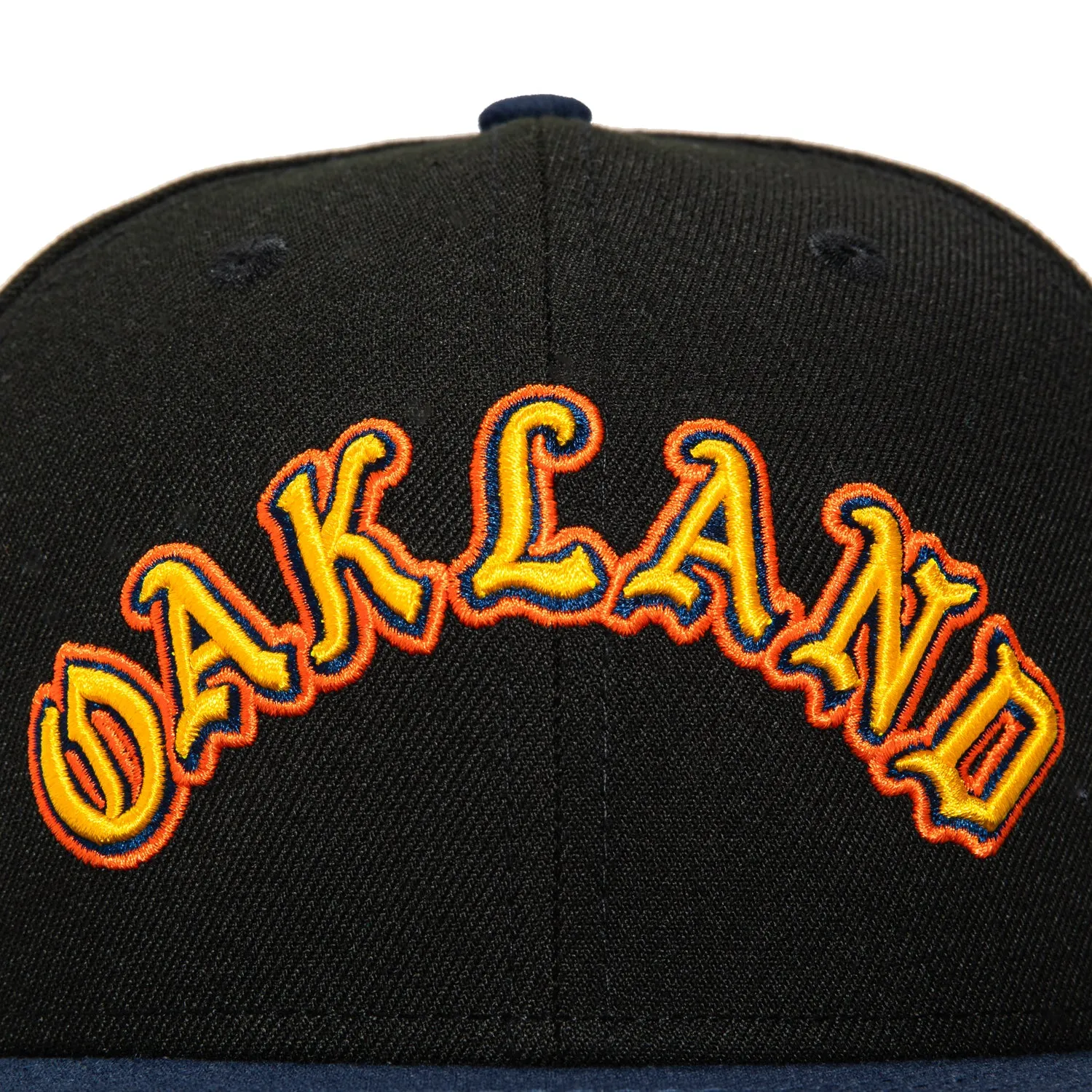 New Era 59Fifty Oakland Athletics 50th Anniversary Patch Word Hat - Black. Navy. Gold. Orange