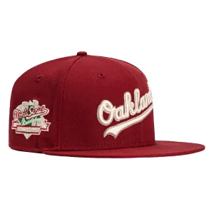 New Era 59Fifty Oakland Athletics Battle of the Bay Patch Script Hat - Cardinal. Ivory. Metallic Silver