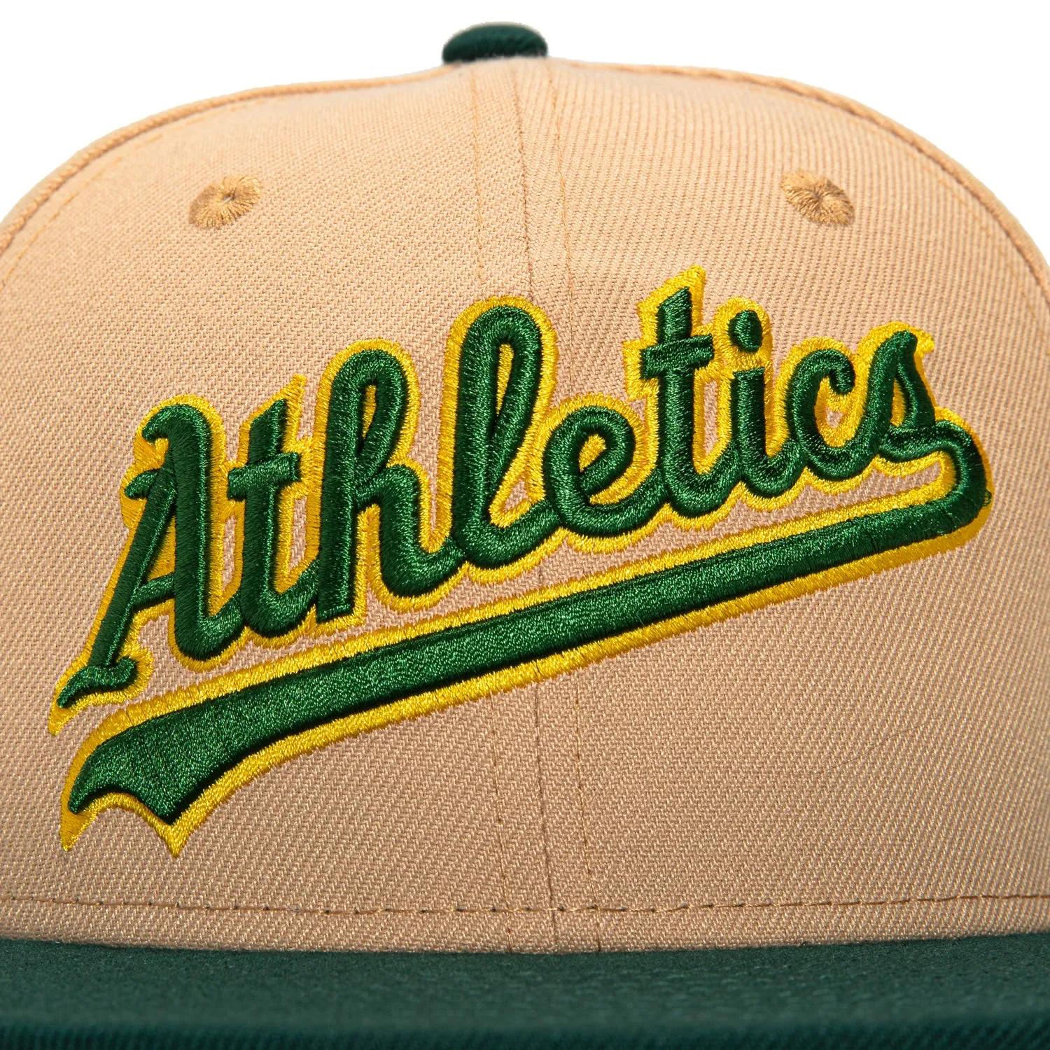 New Era 59Fifty Oakland Athletics Rickey Henderson Field Patch Script Hat - Khaki. Green