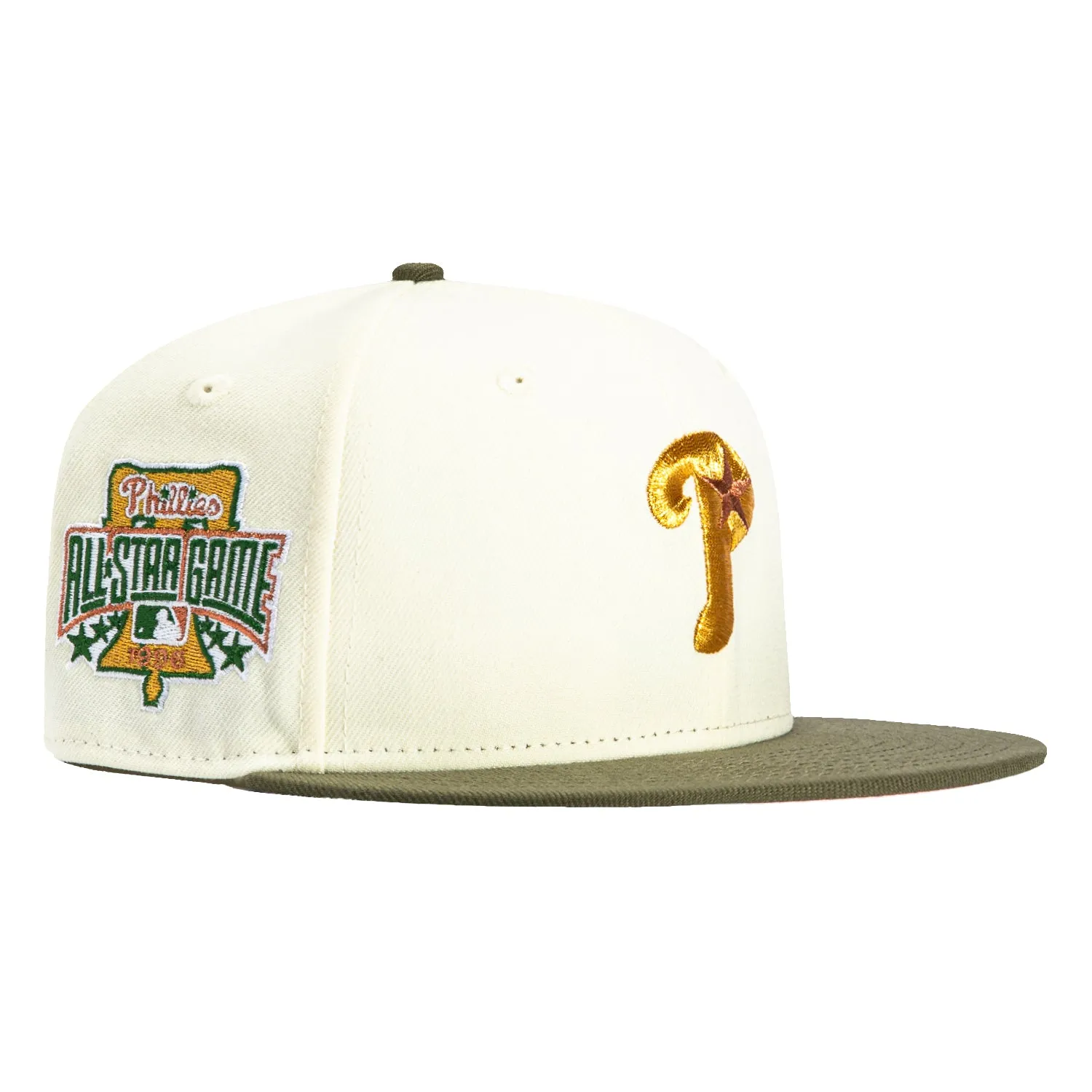 New Era 59Fifty Philadelphia Phillies 1996 All Star Game Patch Alternate Hat - White. Olive. Metallic Gold