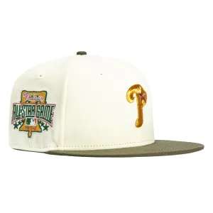 New Era 59Fifty Philadelphia Phillies 1996 All Star Game Patch Alternate Hat - White. Olive. Metallic Gold